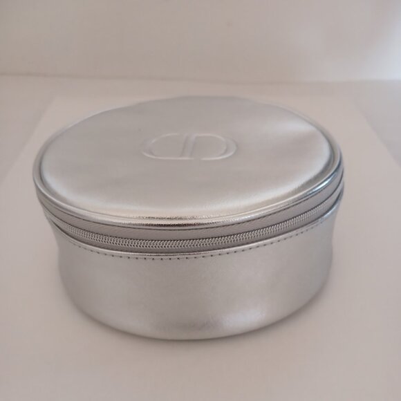 CD Christian Dior Parfums Cosmetic Bag Travel Pouch Round Silver - Picture 2 of 9